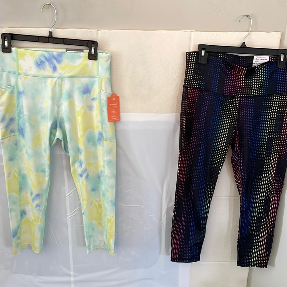 Set of Two Vibrant Yellow and Blue Tie-Dye Leggings